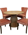 Five Piece Natural Round Solid Wood Dining Set with Four Chairs