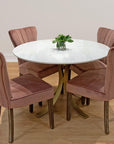 Five Piece Ivory and Gold Round Marble Dining Set with Four Chairs