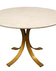 Five Piece Ivory and Gold Round Marble Dining Set with Four Chairs