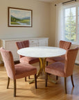 Five Piece Ivory and Gold Round Marble Dining Set with Four Chairs