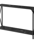 48" Black Wood and Metal Faux Marble Console Table With Shelf