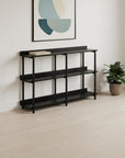 47" Black Wood and Metal Frame Console Table With Three Shelves