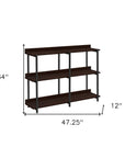 47" Brown and Black Wood and Metal Frame Console Table With Three Shelves