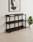 47" Brown and Black Wood and Metal Frame Console Table With Three Shelves
