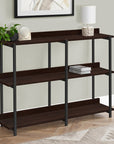 47" Brown and Black Wood and Metal Frame Console Table With Three Shelves