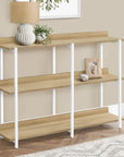 47" Natural and White Wood and Metal Frame Console Table With Three Shelves