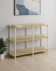 47" Natural and White Wood and Metal Frame Console Table With Three Shelves