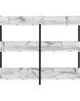 47" White and Black Wood and Metal Faux Marble Console Table With Three Shelves