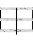 47" White and Black Wood and Metal Faux Marble Console Table With Three Shelves