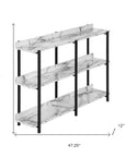47" White and Black Wood and Metal Faux Marble Console Table With Three Shelves