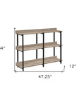 47" Taupe and Black Wood and Metal Frame Console Table With Three Shelves