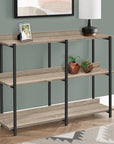 47" Taupe and Black Wood and Metal Frame Console Table With Three Shelves