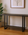 47" Black Wood and Metal Distressed Sled Console Table With Shelf