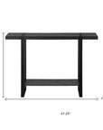 47" Black Wood and Metal Distressed Sled Console Table With Shelf