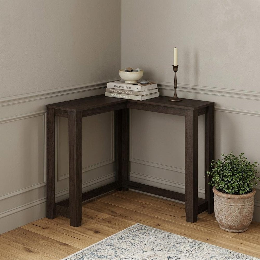 36" Brown Wood Corner Frame Console Table