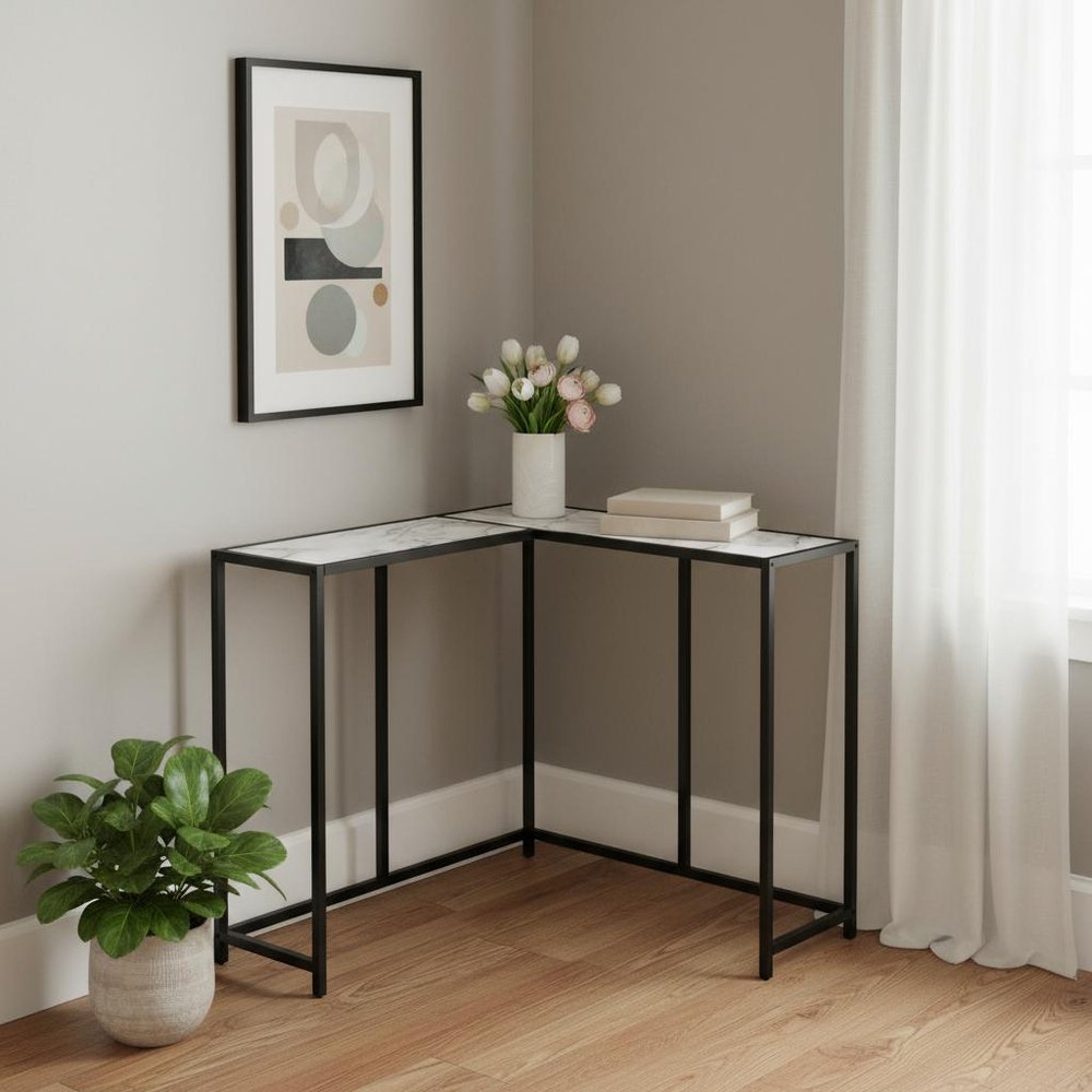 36" Gray and Black Wood and Metal Frame Console Table
