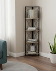 59" Taupe Metal Corner Bookcase