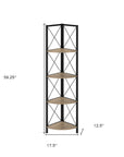 59" Taupe Metal Corner Bookcase