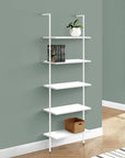 72" White Metal and Wood Five Tier Bookcase