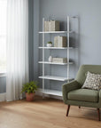 72" White Metal and Wood Five Tier Bookcase