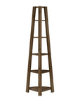 71" Dark Brown Wood Five Tier Corner Bookcase