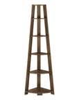 71" Dark Brown Wood Five Tier Corner Bookcase