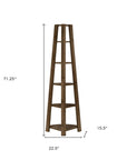 71" Dark Brown Wood Five Tier Corner Bookcase