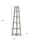 71" Gray Particle Board and Wood Five Tier Corner Bookcase