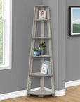 71" Gray Particle Board and Wood Five Tier Corner Bookcase