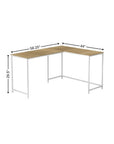 58" Natural and White Wood and Metal Corner Computer Desk
