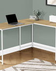 58" Natural and White Wood and Metal Corner Computer Desk
