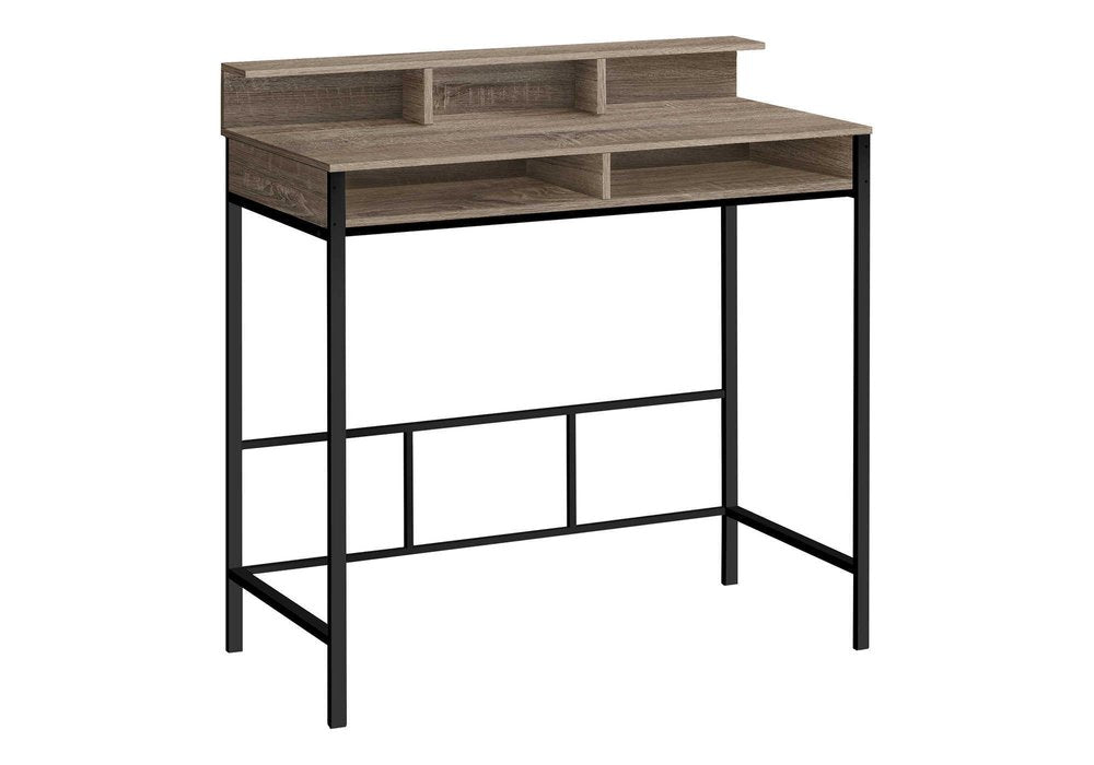 47" Taupe and Black Wood and Metal H-Shape Computer Desk