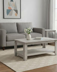Set Of Three 42" Gray Rectangular Coffee Table With Three Shelves