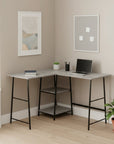 47" Gray and Black Wood and Metal Corner Trestle Computer Desk