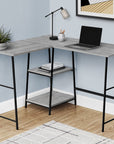 47" Gray and Black Wood and Metal Corner Trestle Computer Desk