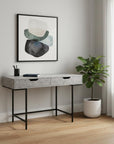 47" Gray and Black Wood and Metal H-Shape Computer Desk With Two Drawers