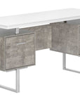 60" White and Gray Computer Desk With Three Drawers