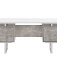 60" White and Gray Computer Desk With Three Drawers