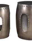 Set of Two Nickel Iron Round Drum End Tables
