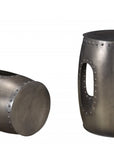 Set of Two Nickel Iron Round Drum End Tables