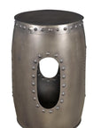 Set of Two Nickel Iron Round Drum End Tables