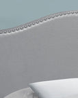 Gray Faux Leather Upholstered Camelback Full Headboard With Nail Head Trim