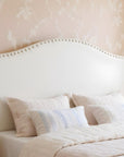 White Faux Leather Upholstered Arched Queen Headboard With Nail Head Trim