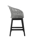 38" Light Gray Solid Wood Low back Outdoor Bar Height chair with Footrest