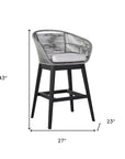 43" Light Gray Solid Wood Low back Outdoor Bar Height chair with Footrest
