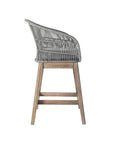38" Light Gray Solid Wood Low back Outdoor Bar Height chair with Footrest