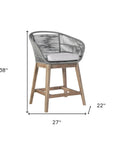 38" Light Gray Solid Wood Low back Outdoor Bar Height chair with Footrest