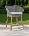 38" Light Gray Solid Wood Low back Outdoor Bar Height chair with Footrest