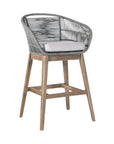 43" Gray Solid Wood Low back Outdoor Bar Height chair with Footrest