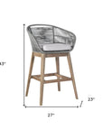 43" Gray Solid Wood Low back Outdoor Bar Height chair with Footrest